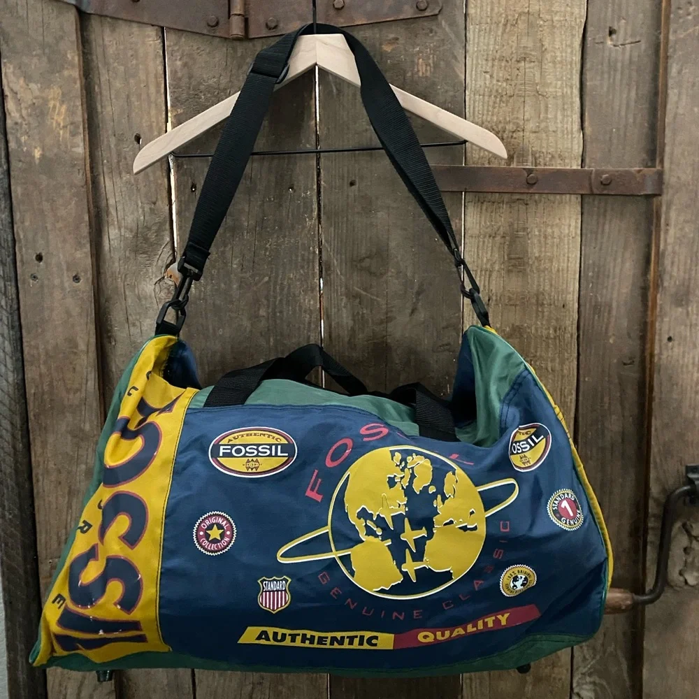 Fossil Vintage 90s Outdoor Gear Duffle Bag Colorblock Multicolor Overnight Tote - Picture 2 of 16